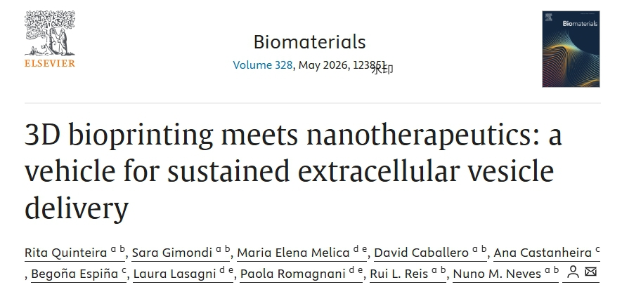 文献解读丨用于肾脏修复的3D生物打印细胞外囊泡持续递送载体